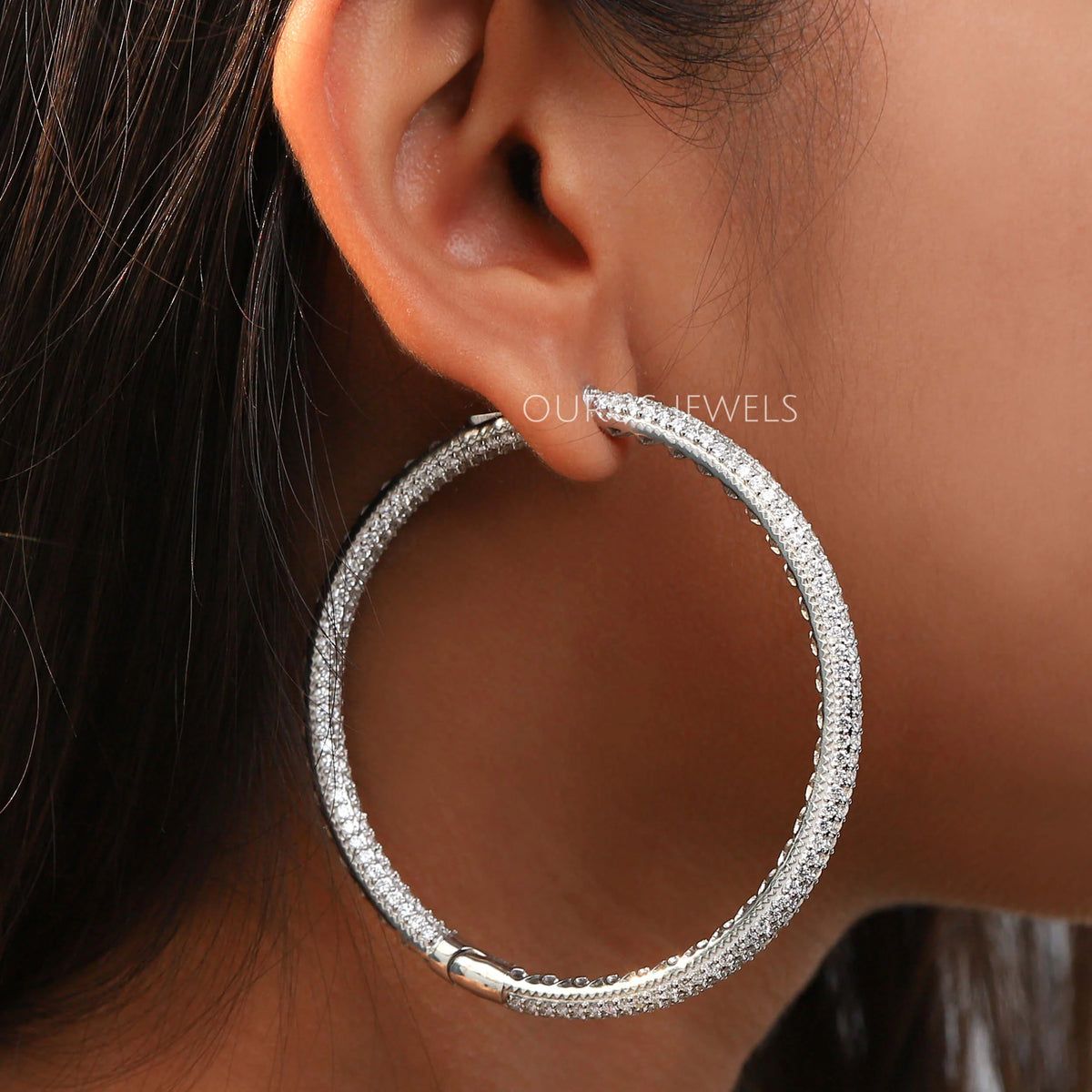 Micro Pave Round Diamond Hoop Earrings Earring