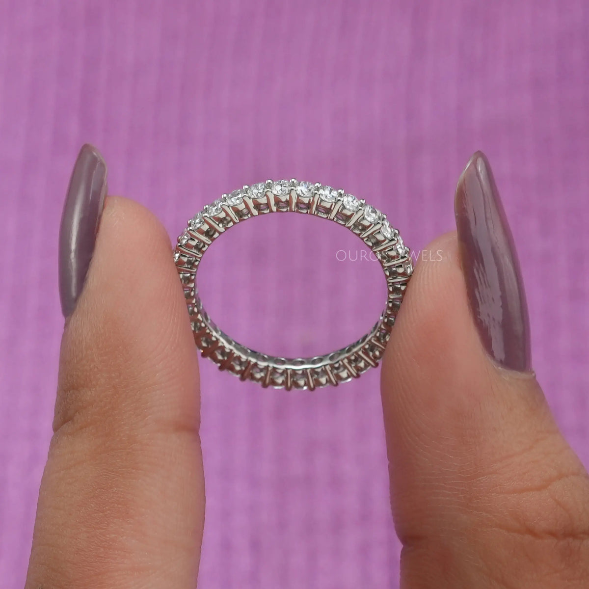 Round Cut Prong Set Full Eternity Wedding Band