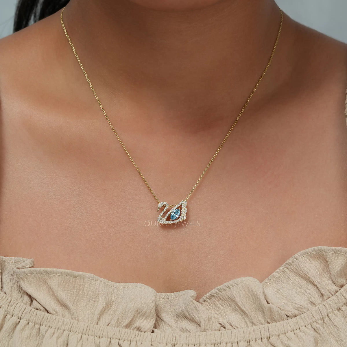 Light Blue Marquise Cut Diamond Swan Necklace Necklaces