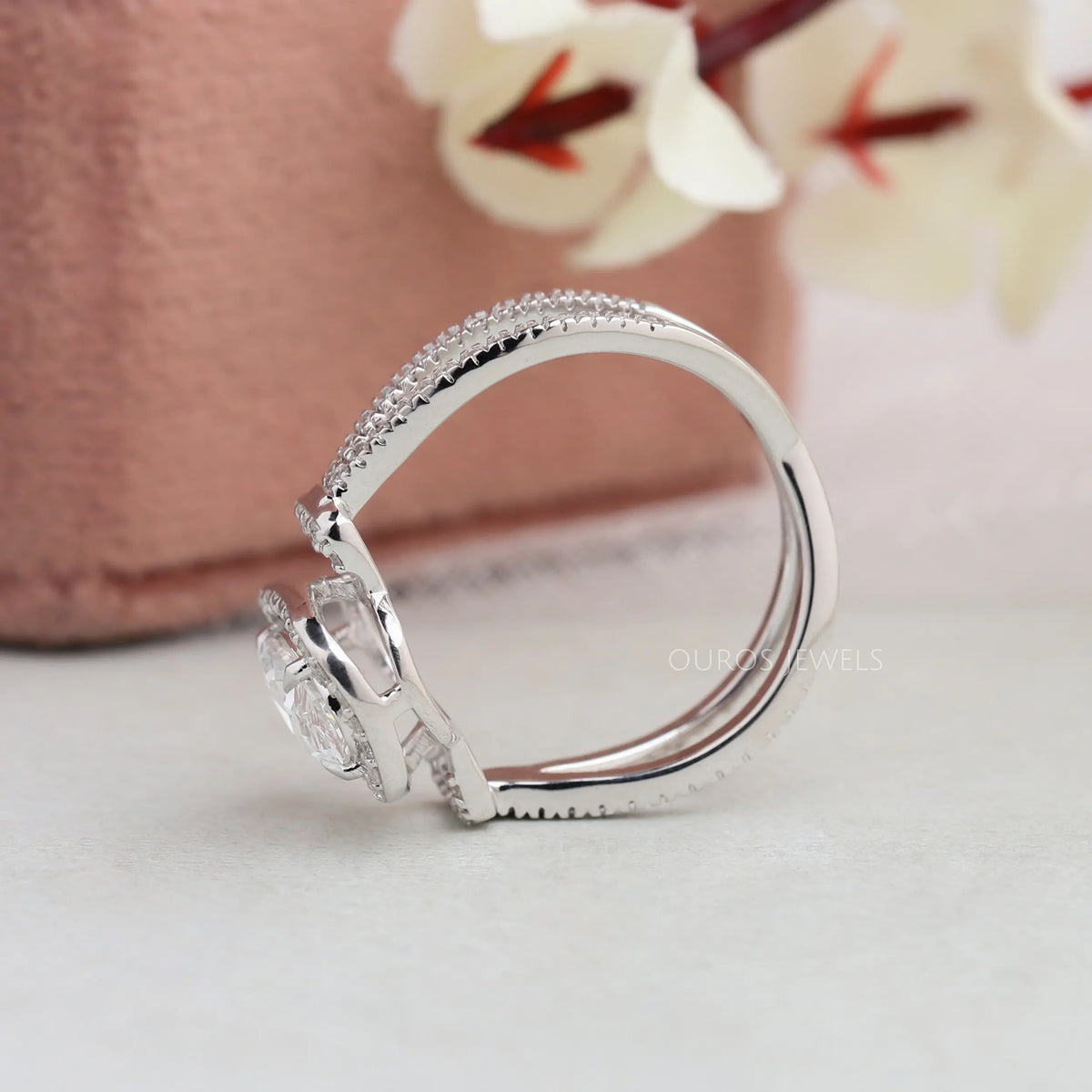 Oval Cut Halo Split Shank Engagement Ring