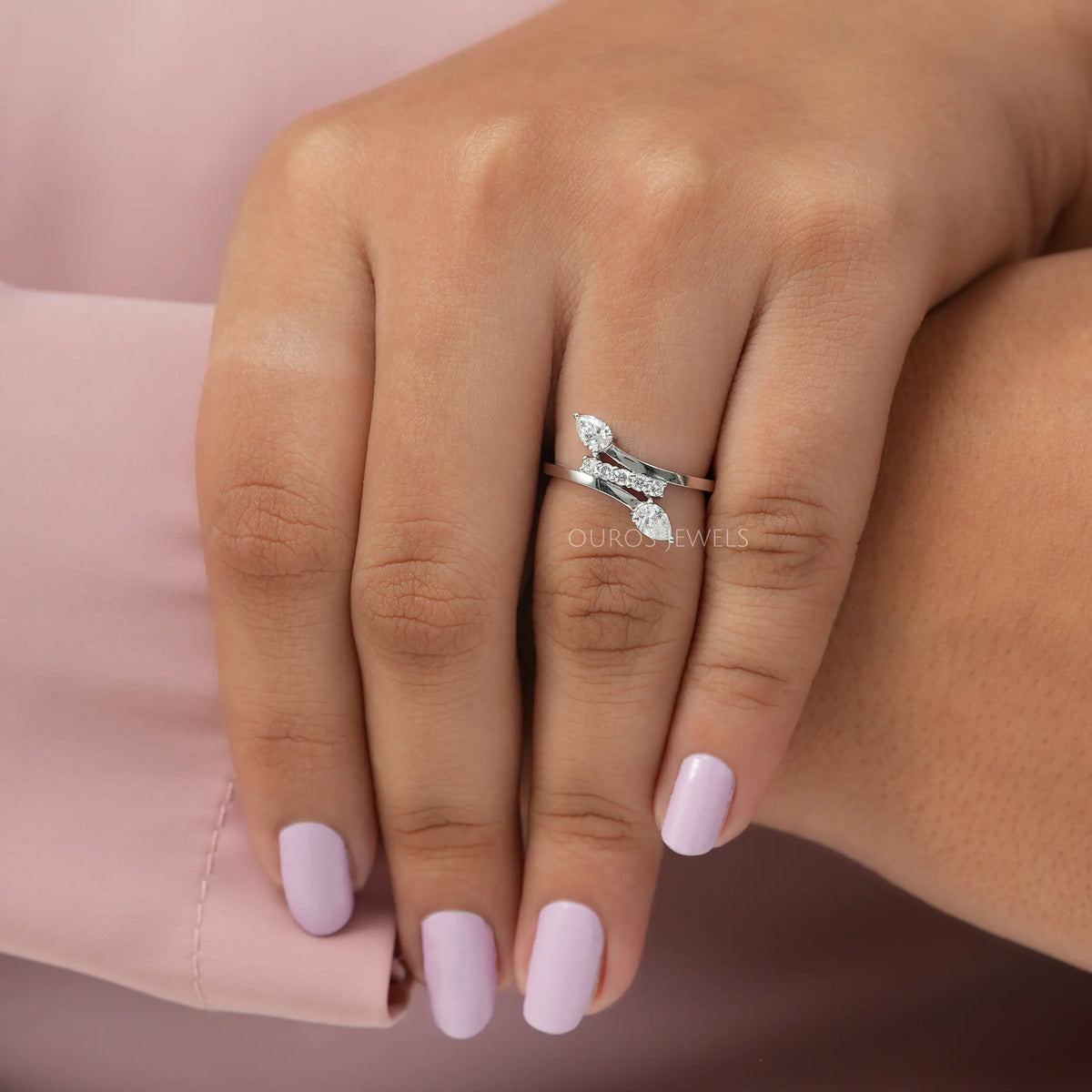 Pear And Round Cut Cluster Diamond Bypass Ring