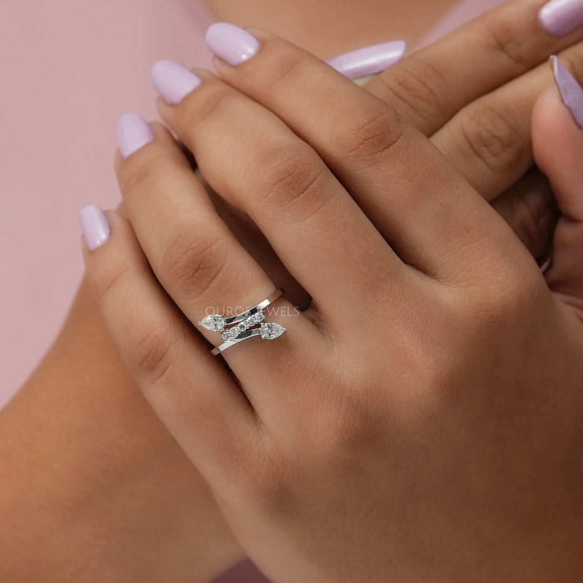 Pear And Round Cut Cluster Diamond Bypass Ring