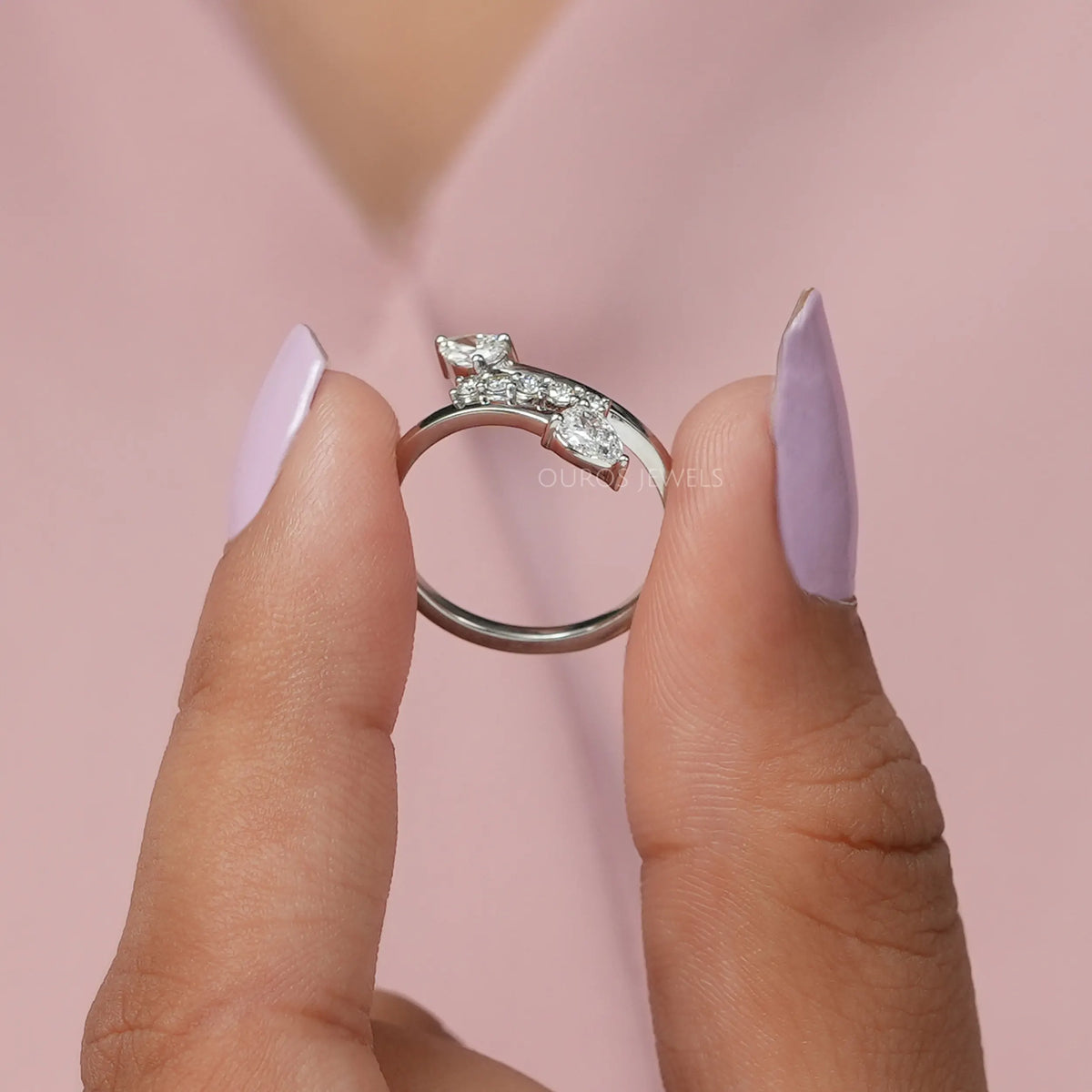 Pear And Round Cut Cluster Diamond Bypass Ring