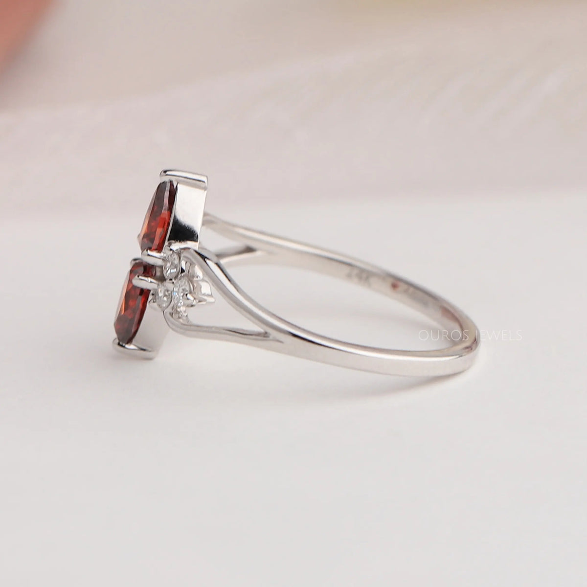 Fancy Red Pear Cluster Diamond Dainty Ring