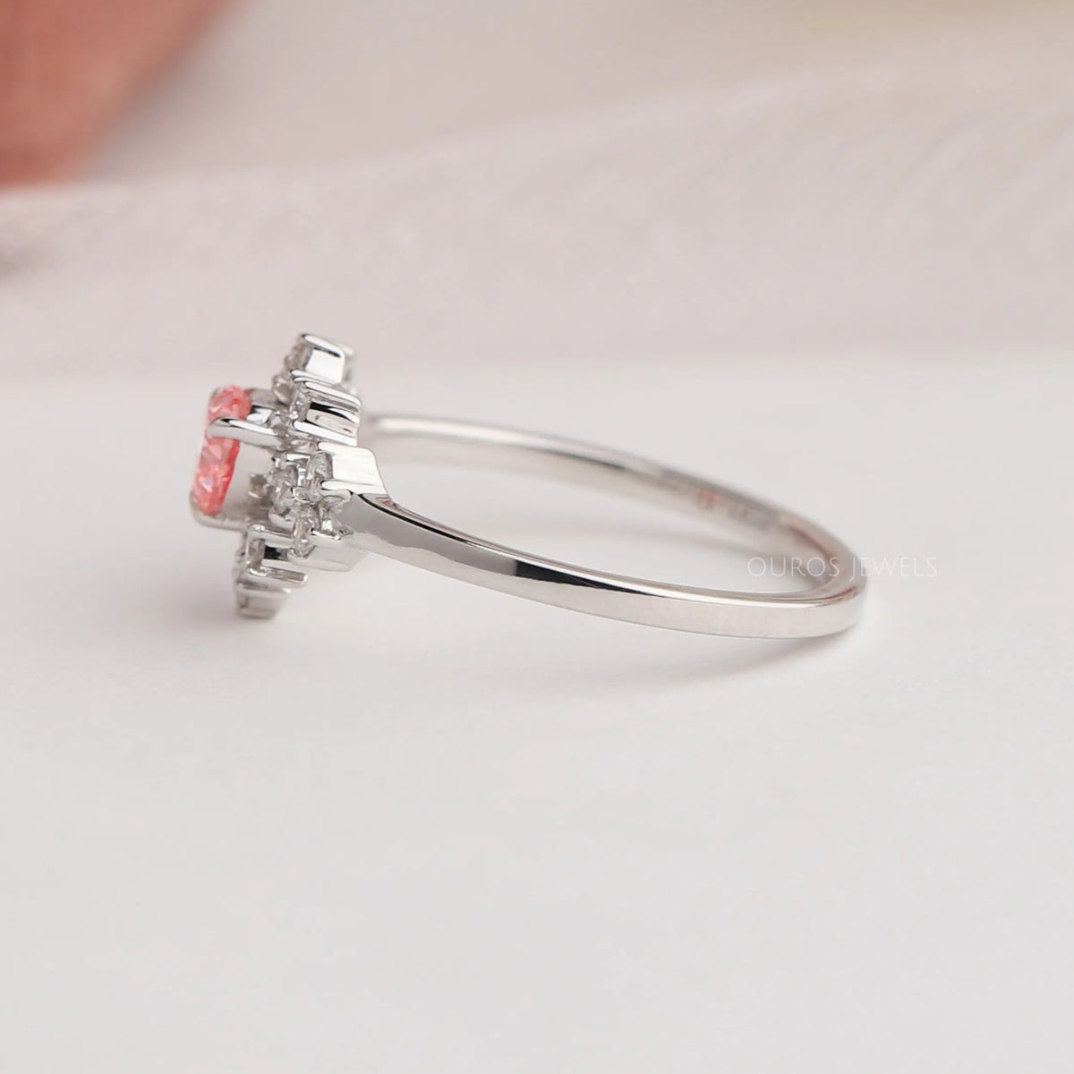 Pink Heart Cut Halo Cluster Diamond Ring