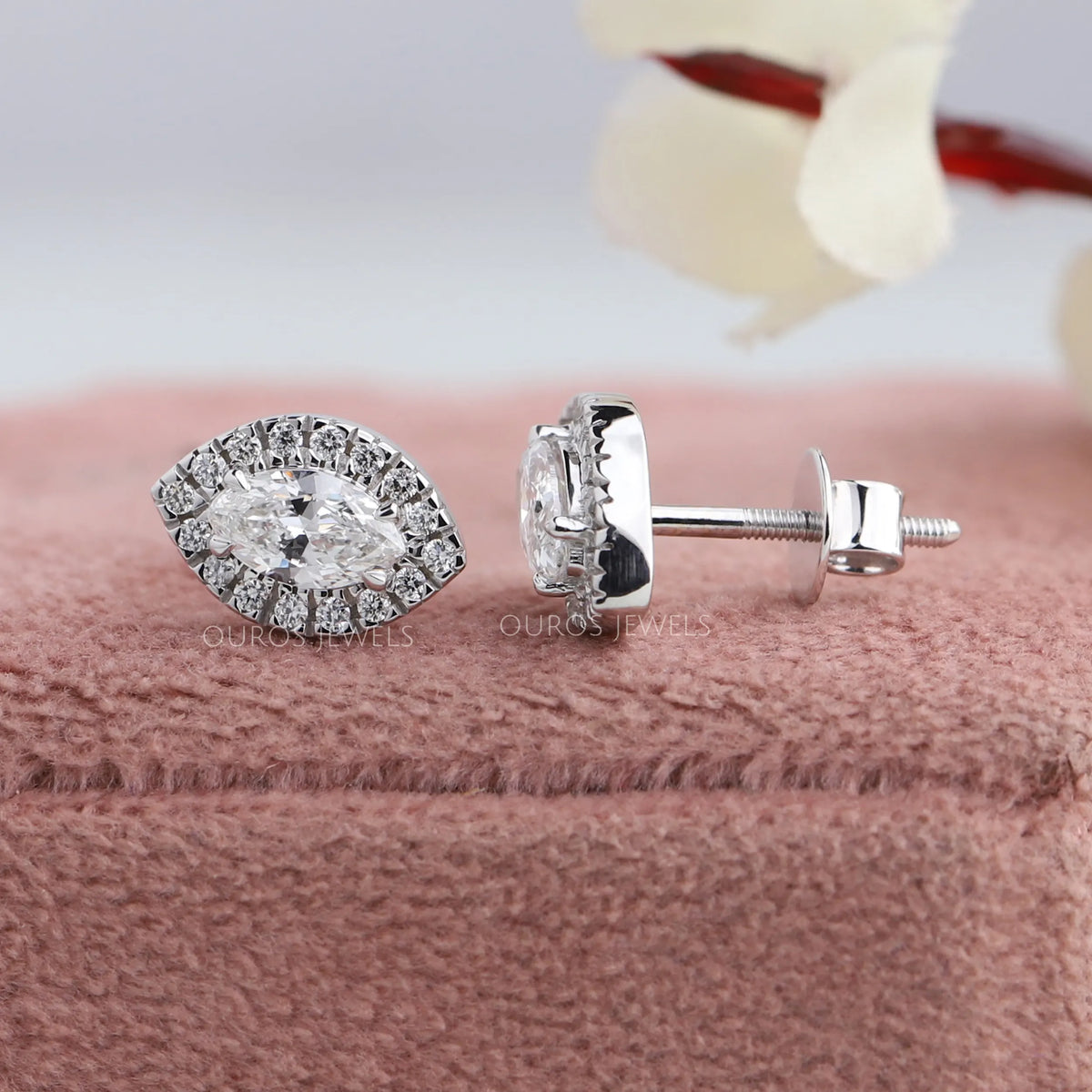 Halo Marquise Shape Lab Diamond Stud Earrings
