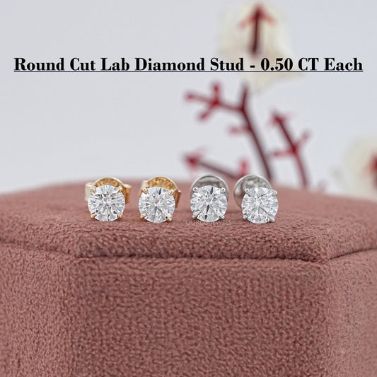 Round Cut Lab Grown Diamond Stud Earrings 1.00 TCW Earrings