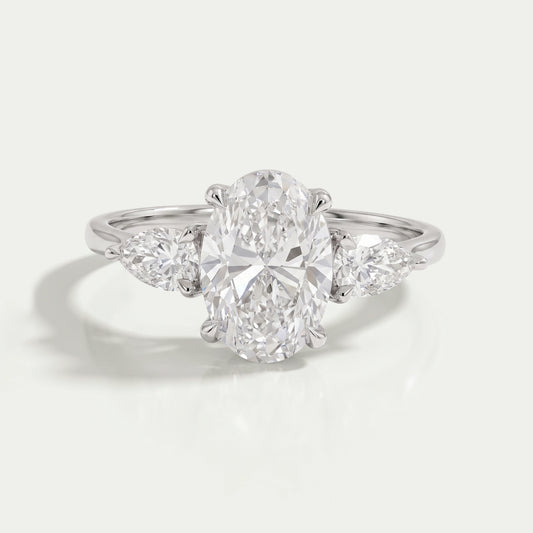 Three Stone Oval Shape Lab Grown Diamond Ring