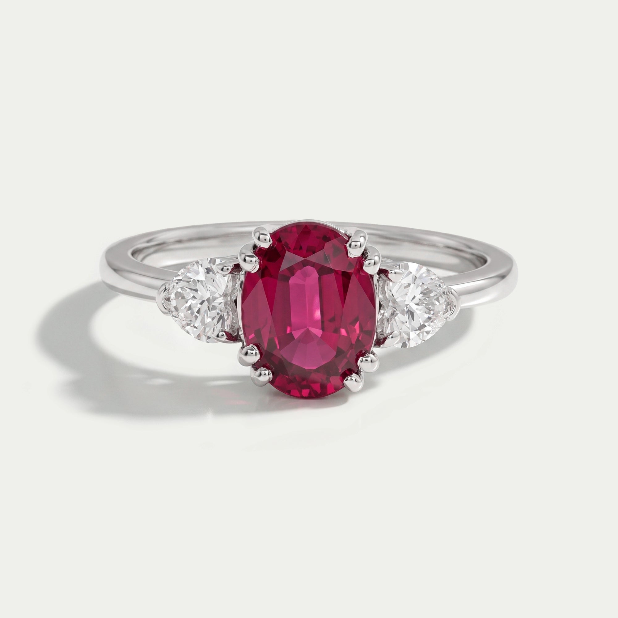 Oval Cut Red Ruby Three Stone Ring Ring