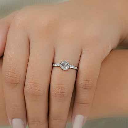 Rose Cut Round And Baguette Diamond Accent Ring