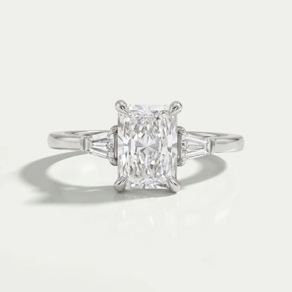Brilliant Radiant Cut And Tapered Baguette Three stone ring Rings