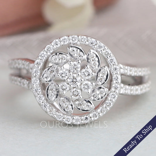 Cluster Round Cut Diamond Halo Engagement Ring