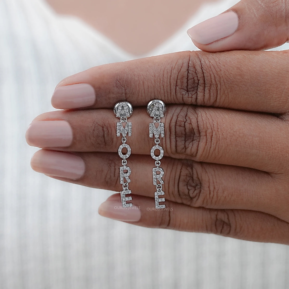 AMORE Initial Letter Round Diamond Dangle Earrings Earrings