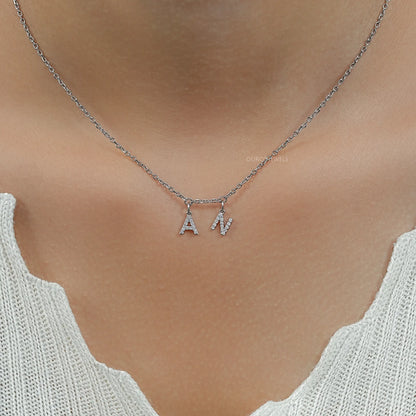 Round Diamond Customize AN Letter Charms Pendant Necklaces
