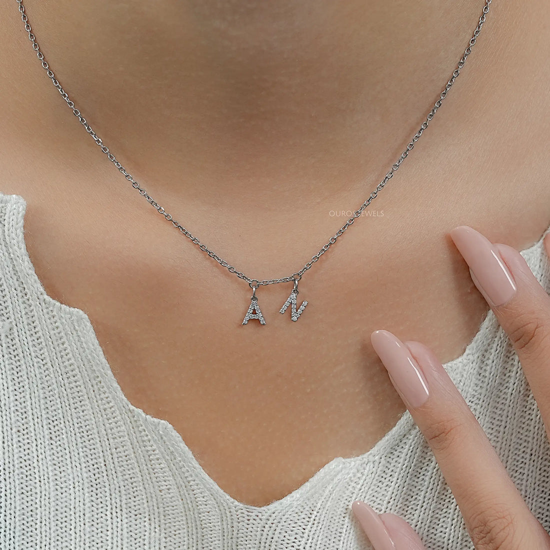 Round Diamond Customize AN Letter Charms Pendant Necklaces