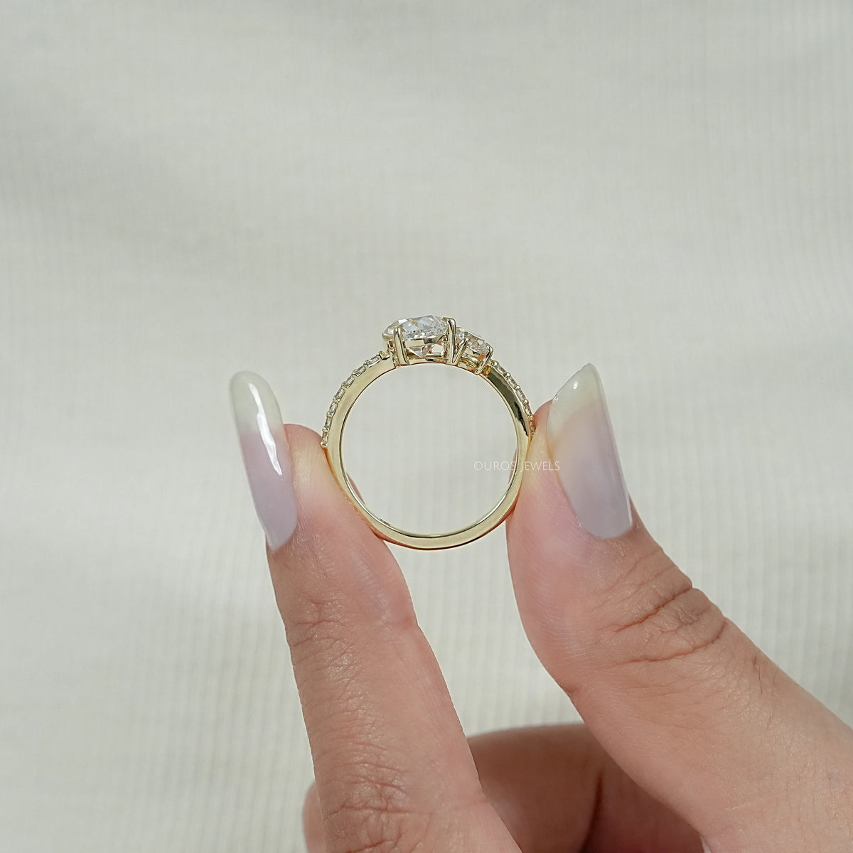 Three Stone Accent Set Bypass Ring Ring