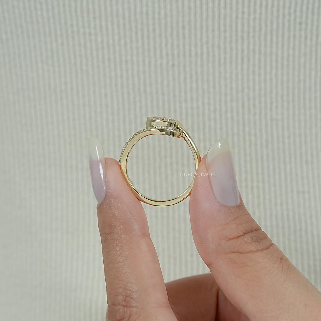 Bezel Old Mine Pear Diamond Wave Accent Ring Ring