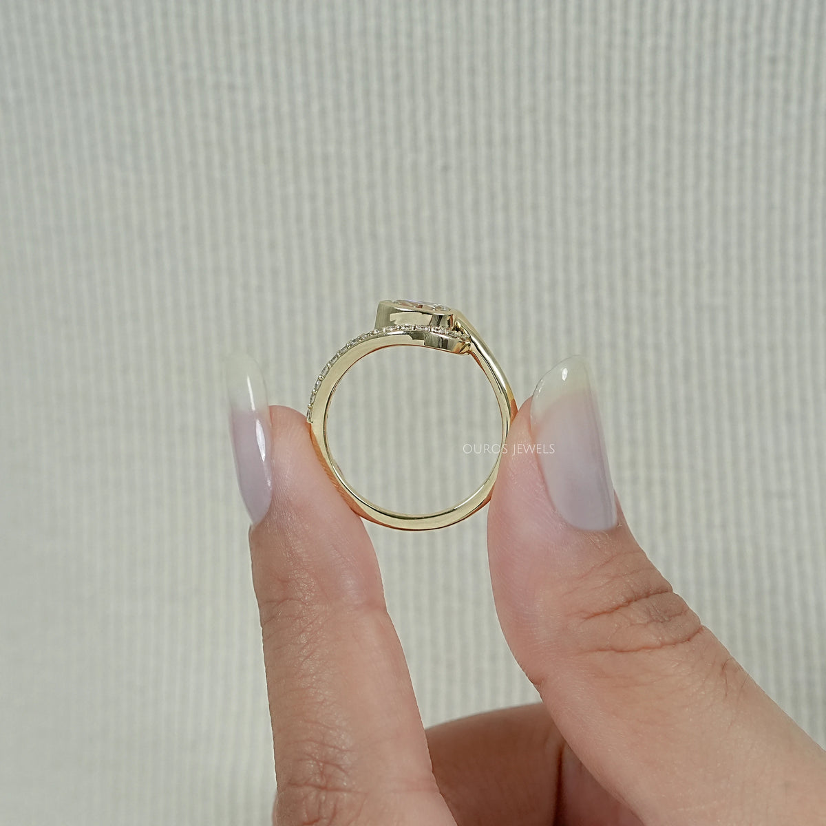 Bezel Old Mine Pear Diamond Wave Accent Ring Ring