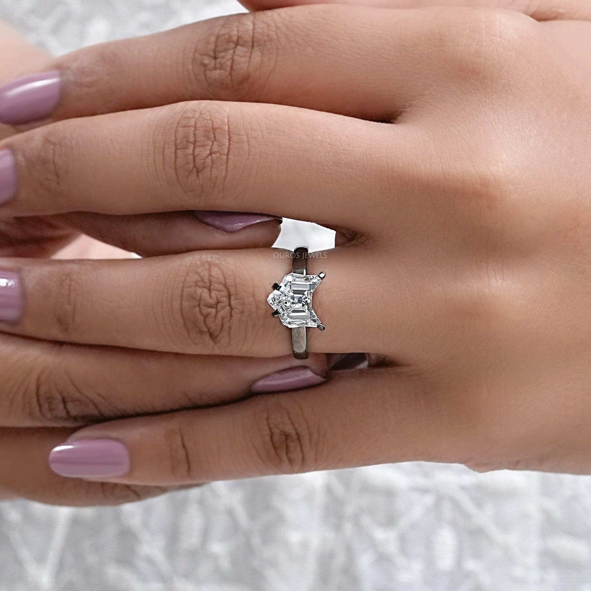 Antique Shape Cat Cut Lab Diamond Solitaire Ring Ring