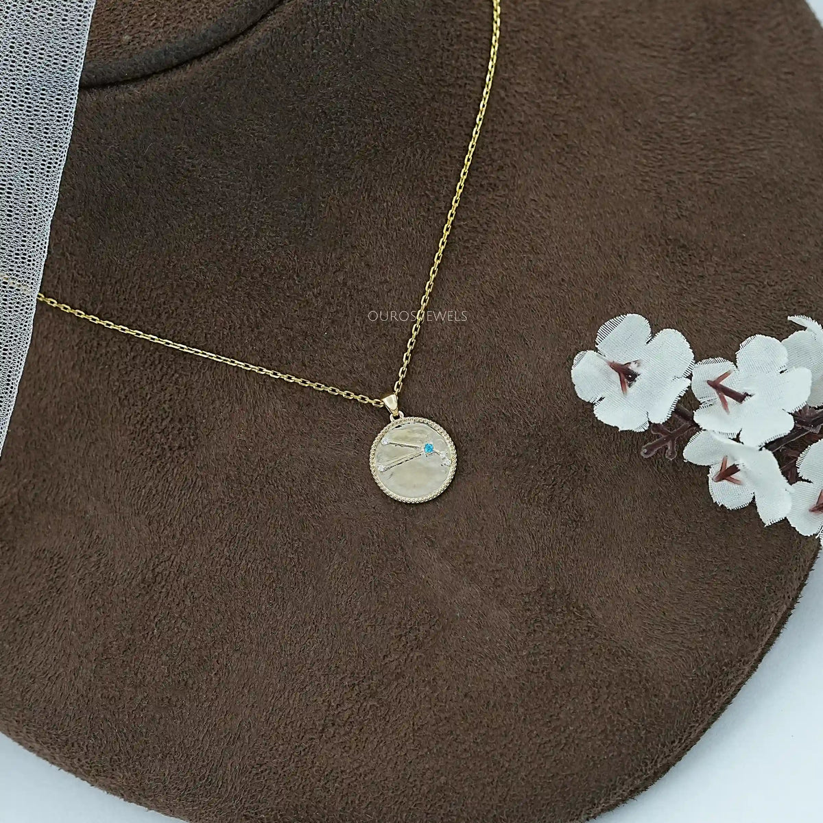 Aries Zodiac Blue Topaz Gemstone Pendant Necklaces