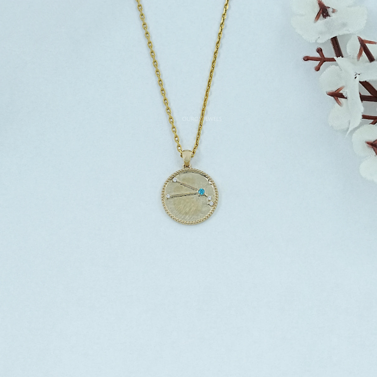 Aries Zodiac Blue Topaz Gemstone Pendant Necklaces