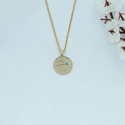 Aries Zodiac Blue Topaz Gemstone Pendant Necklaces
