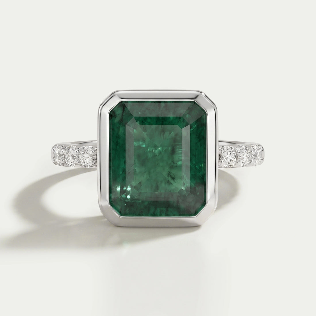 Asscher Cut Emerald Gemstone Bezel Set Ring Ring