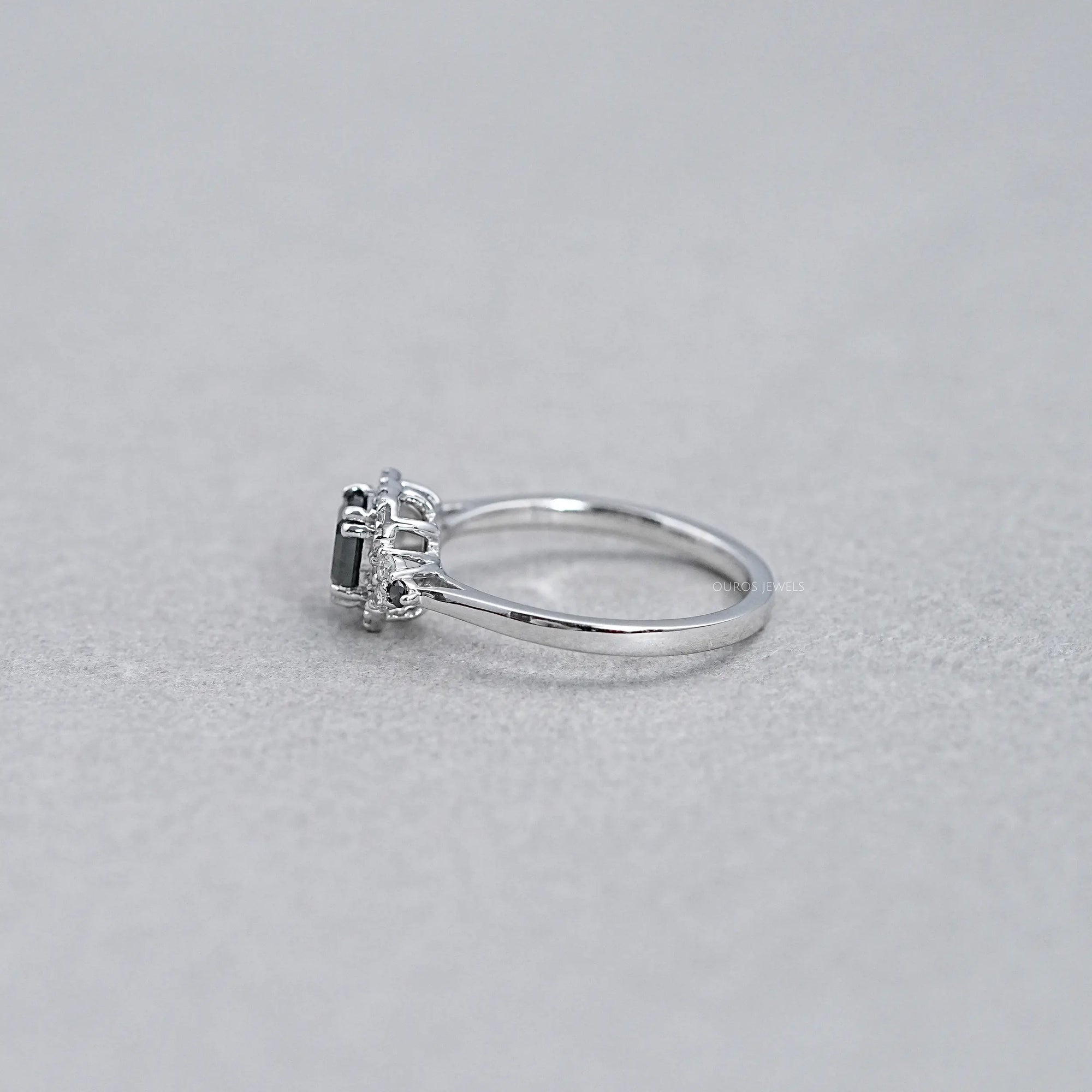 Asscher Cut Black Diamond Halo Ring Ring