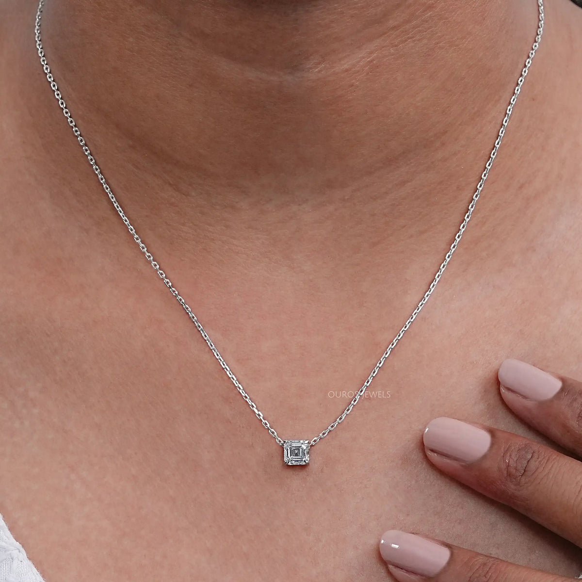 Asscher Cut Lab Grown Diamond Solitaire Pendant Necklaces