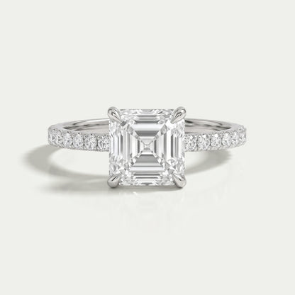 Asscher Cut Solitaire Accent Diamond Engagement Ring