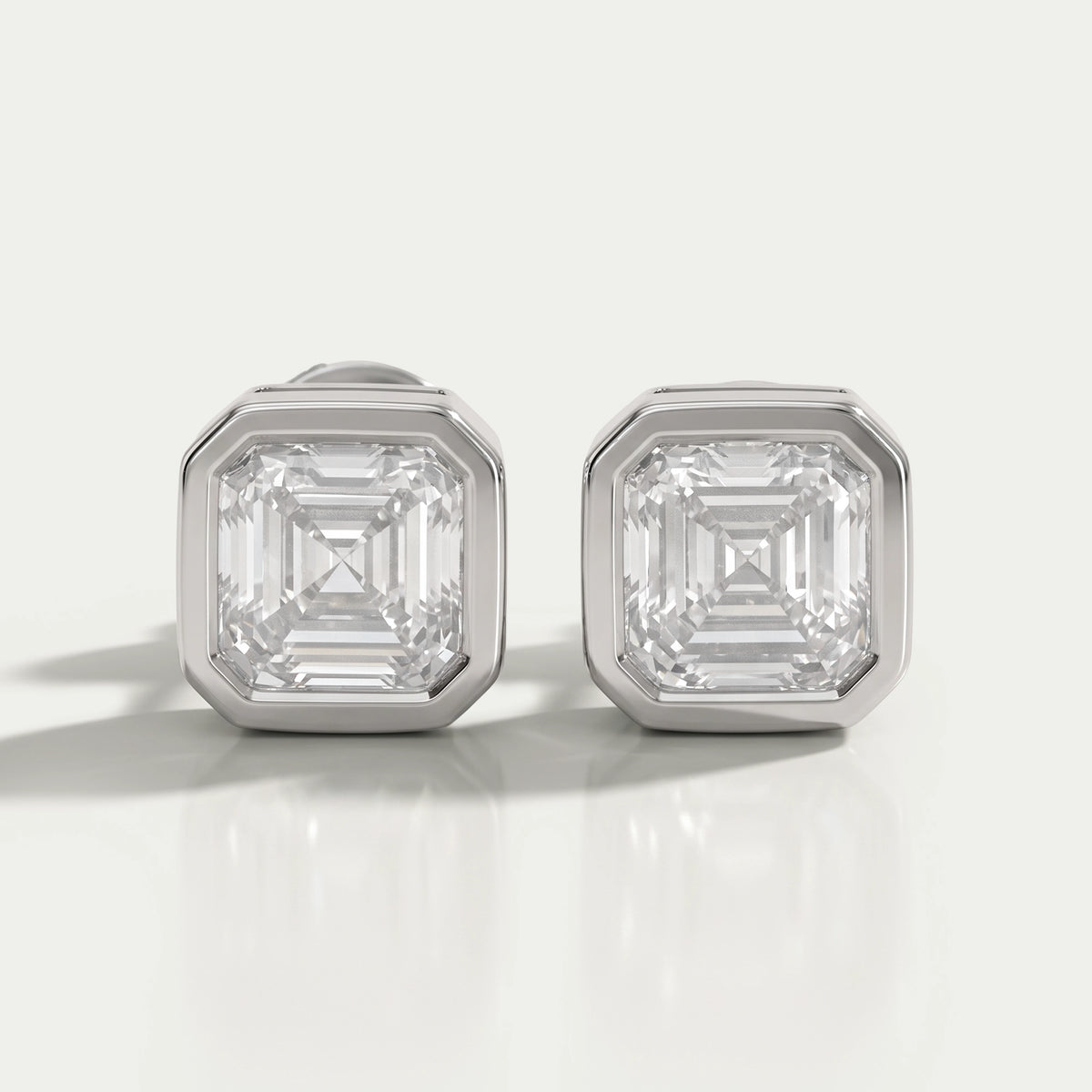 Bezel Set Asscher Lab Diamond Stud Earrings Earrings