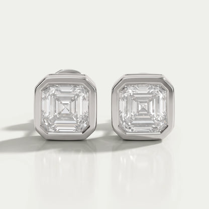 Bezel Set Asscher Lab Diamond Stud Earrings Earrings