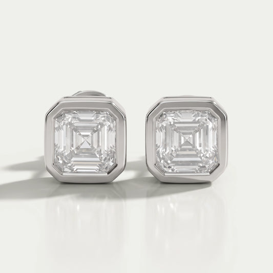 Bezel Set Asscher Lab Diamond Stud Earrings Earrings