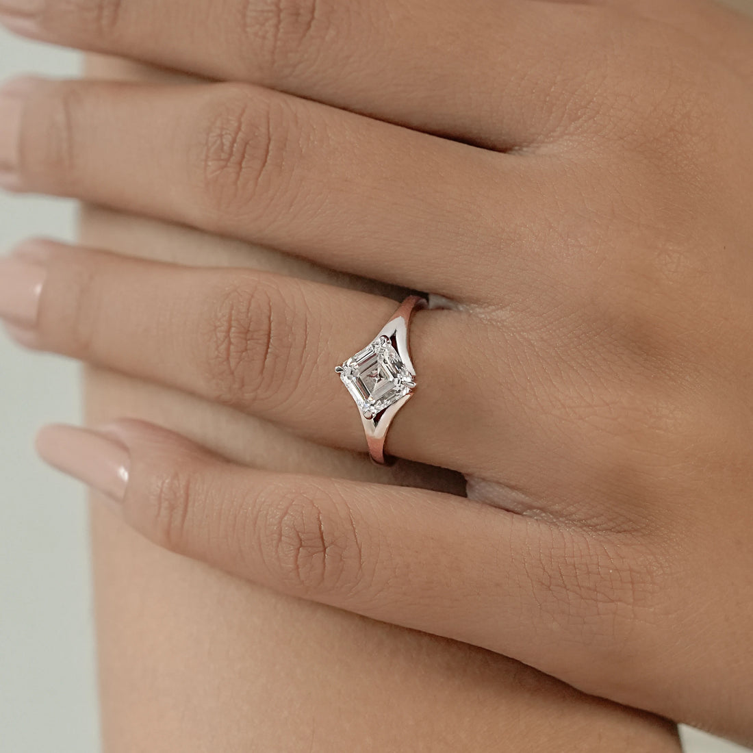 Asscher Lab Diamond Solitaire Split Shank Ring Ring