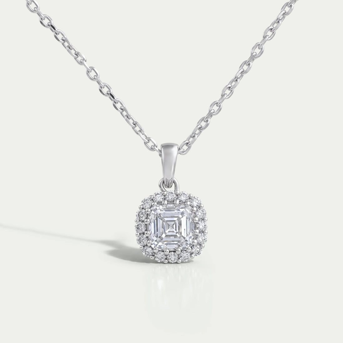 Asscher Lab Diamond Halo Pendant Necklaces