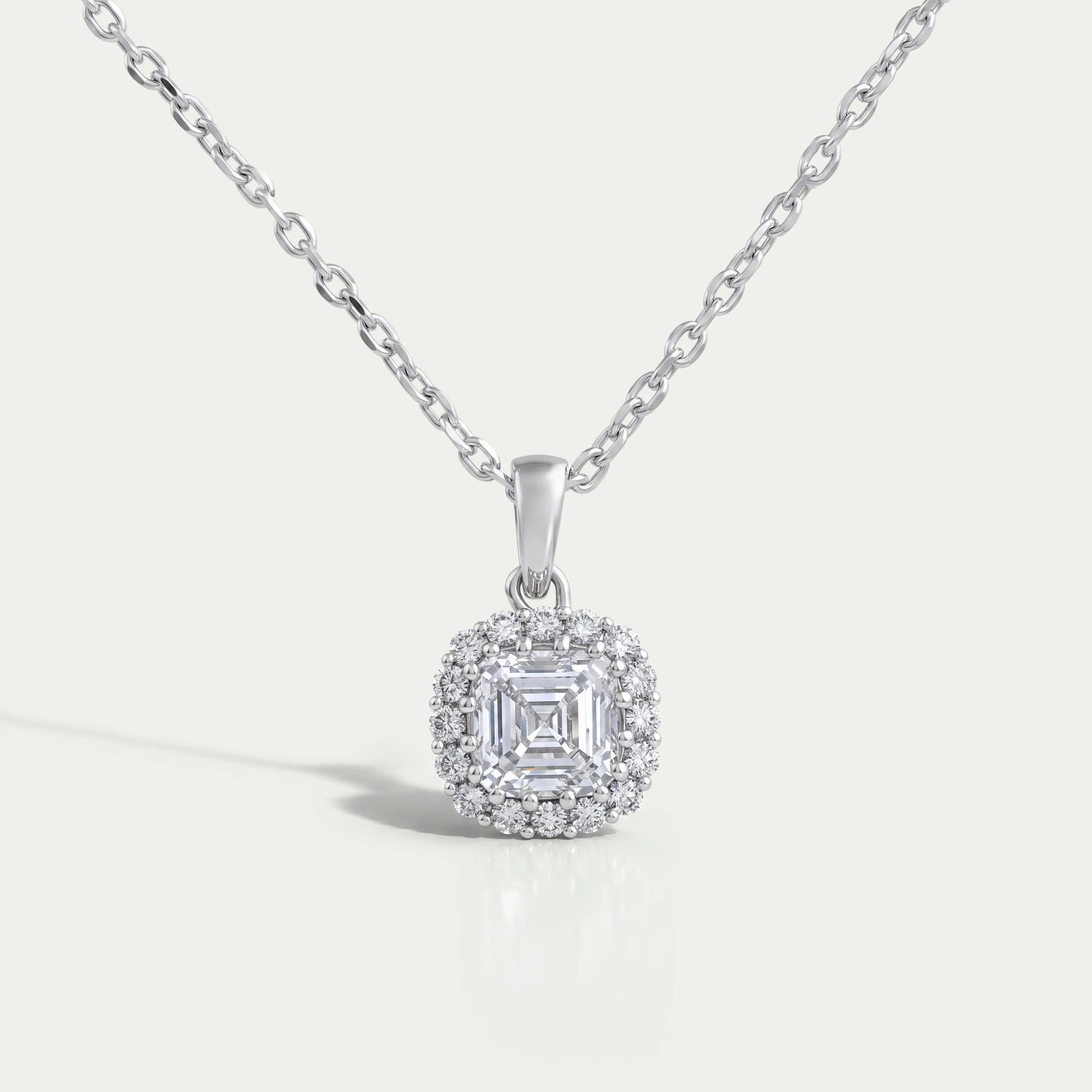 Asscher Lab Diamond Halo Pendant Necklaces