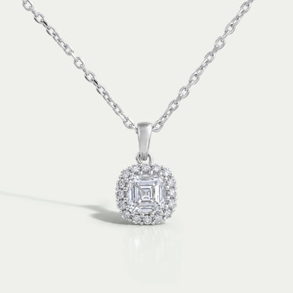 Asscher Lab Diamond Halo Pendant Necklaces