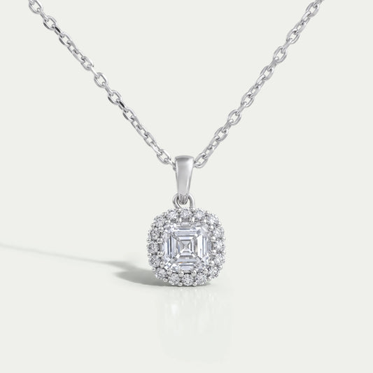 Asscher Lab Diamond Halo Pendant Necklaces