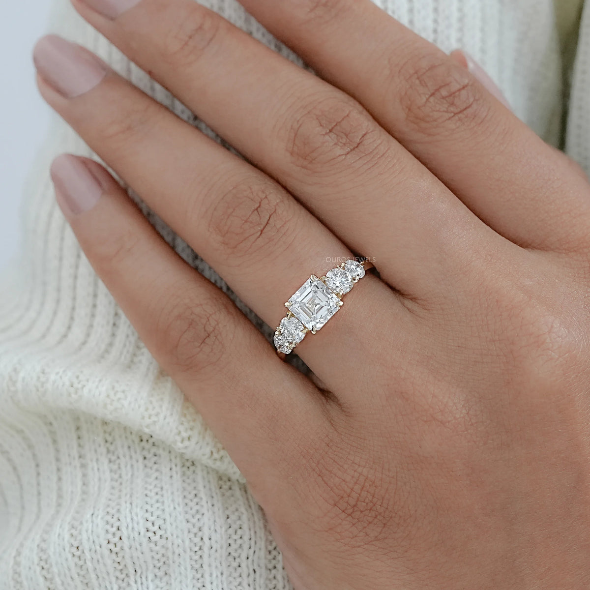Five Stone Asscher Lab Grown Diamond Engagement Ring Rings