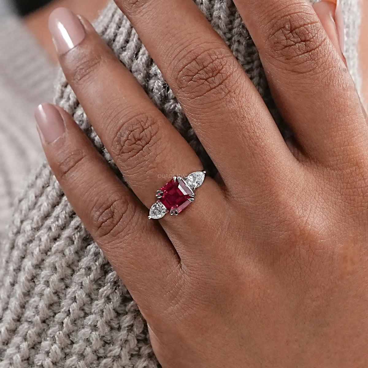 Ruby And Diamond Three Stone Ring Rings