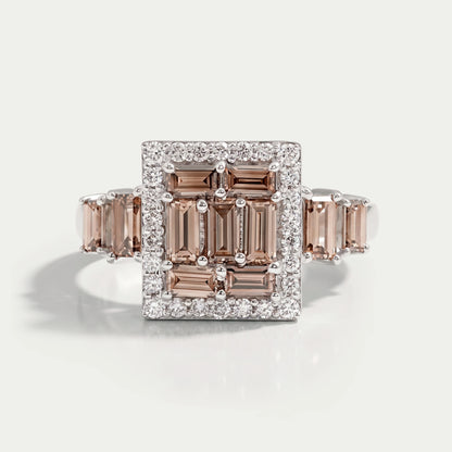 Baguette Cluster Halo Diamond Ring Rings