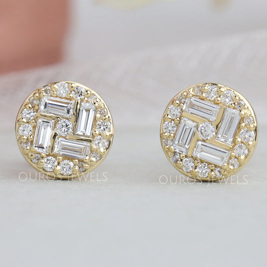 Baguette Cluster Stud Diamond Earrings Earring