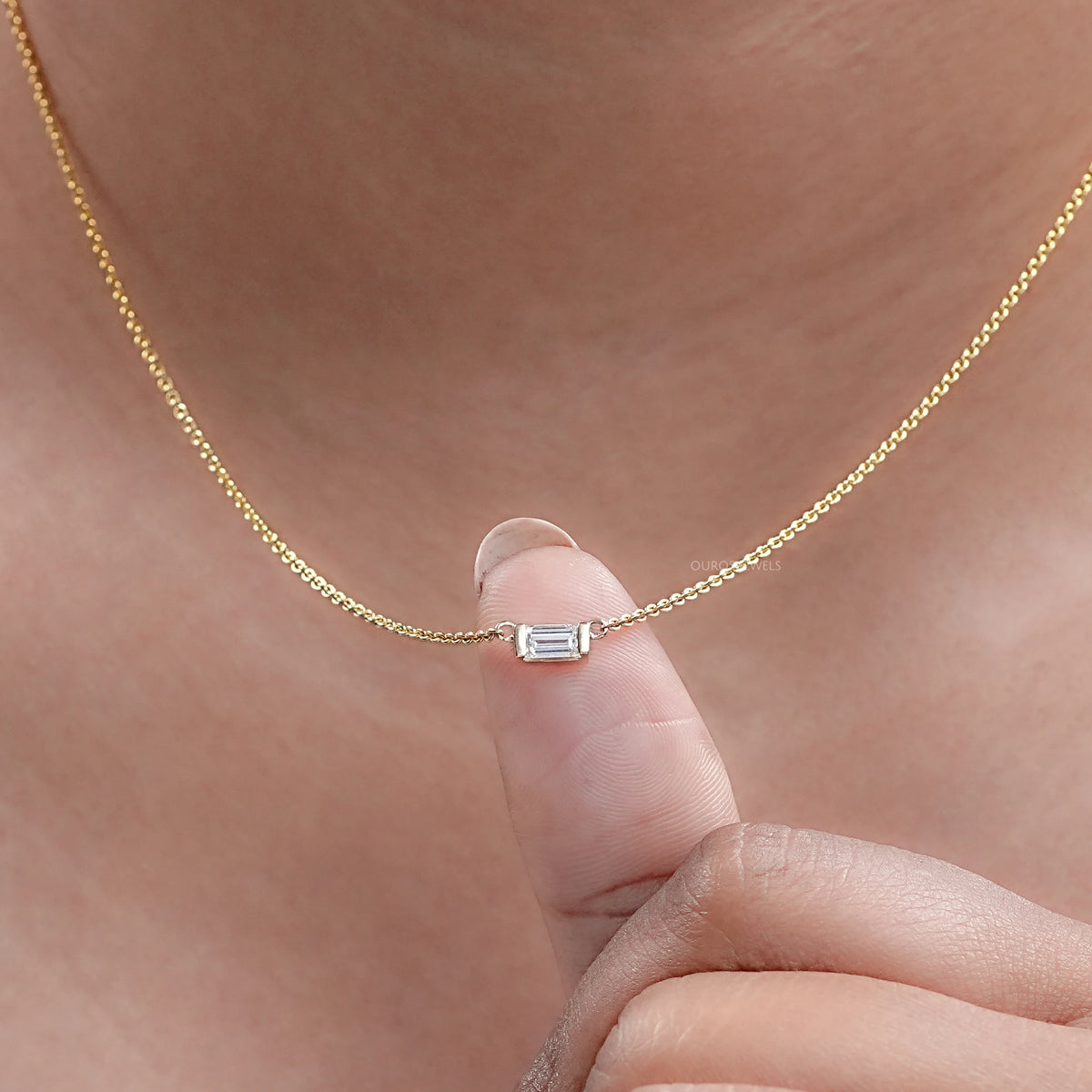 East West Baguette Cut Lab Diamond Pendant Necklaces