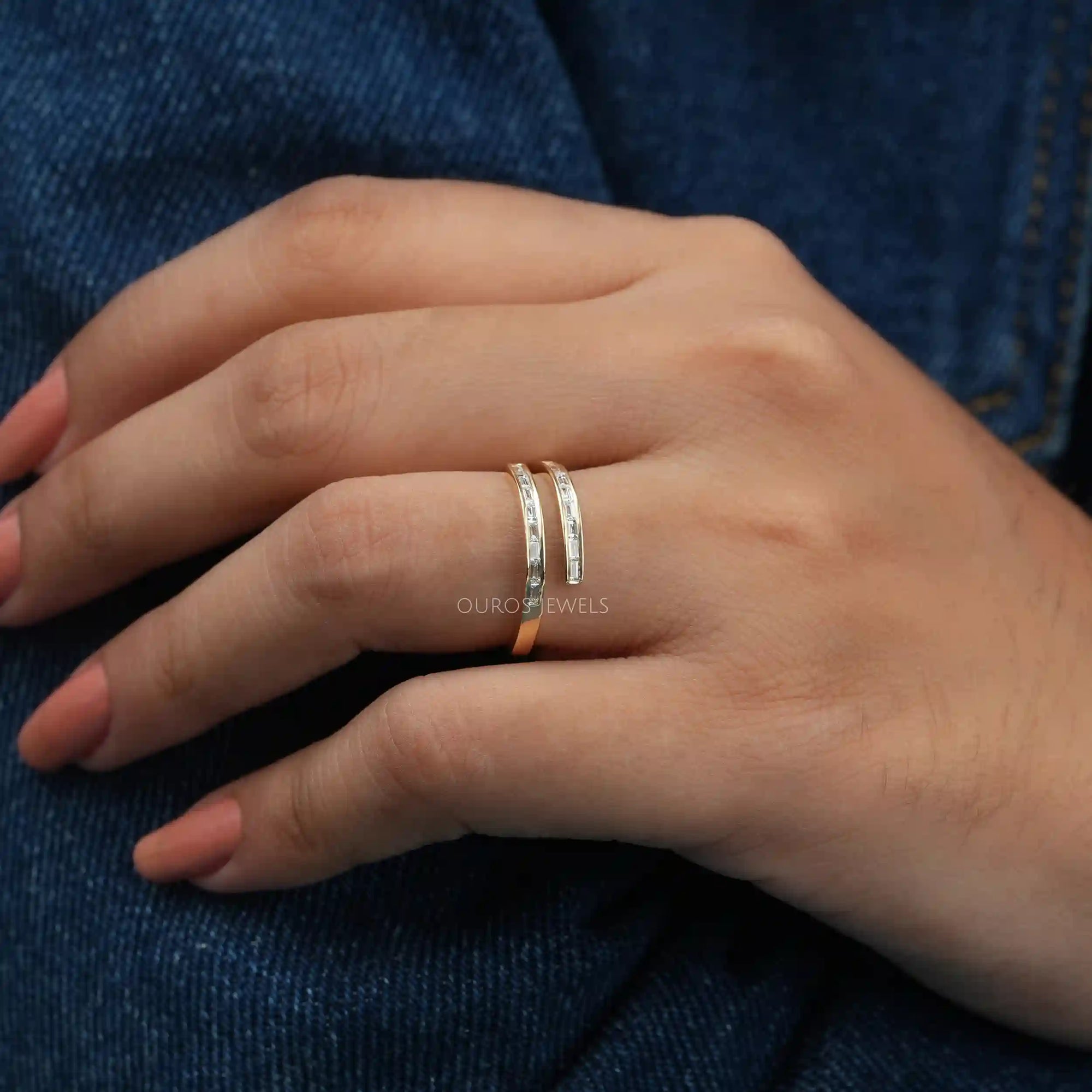 Baguette Cut Lab Diamond Bypass Set Band Rings