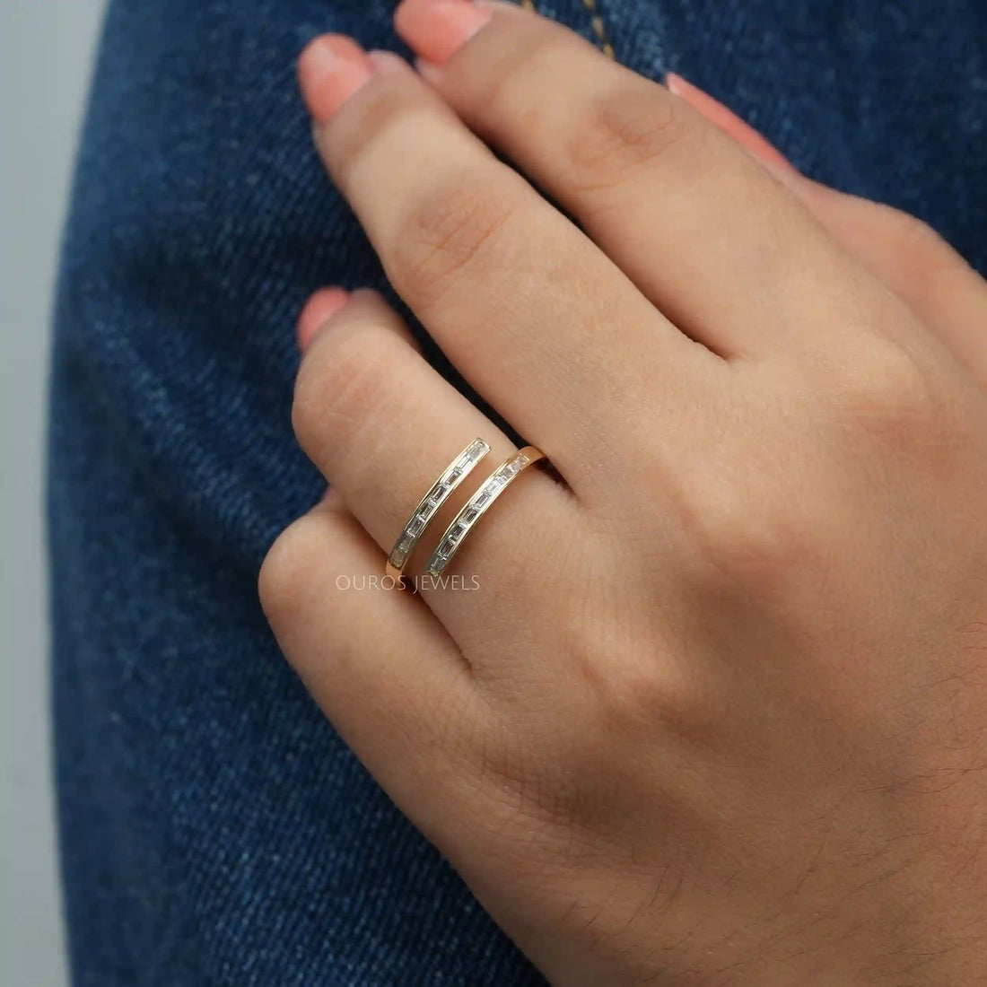 Baguette Cut Lab Diamond Bypass Set Band Rings