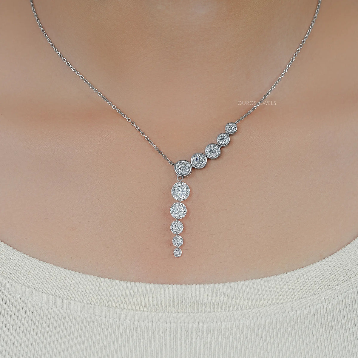 Round Lab Diamond Y - Lariat Necklace Necklaces