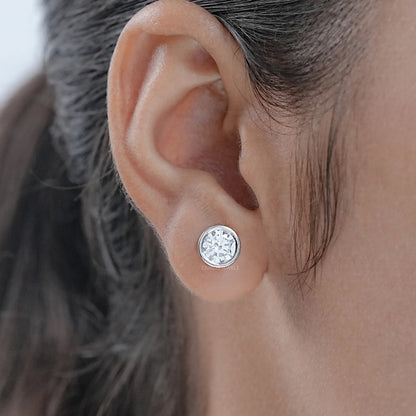 Round Lab Diamond Bezel Stud Earrings Earrings