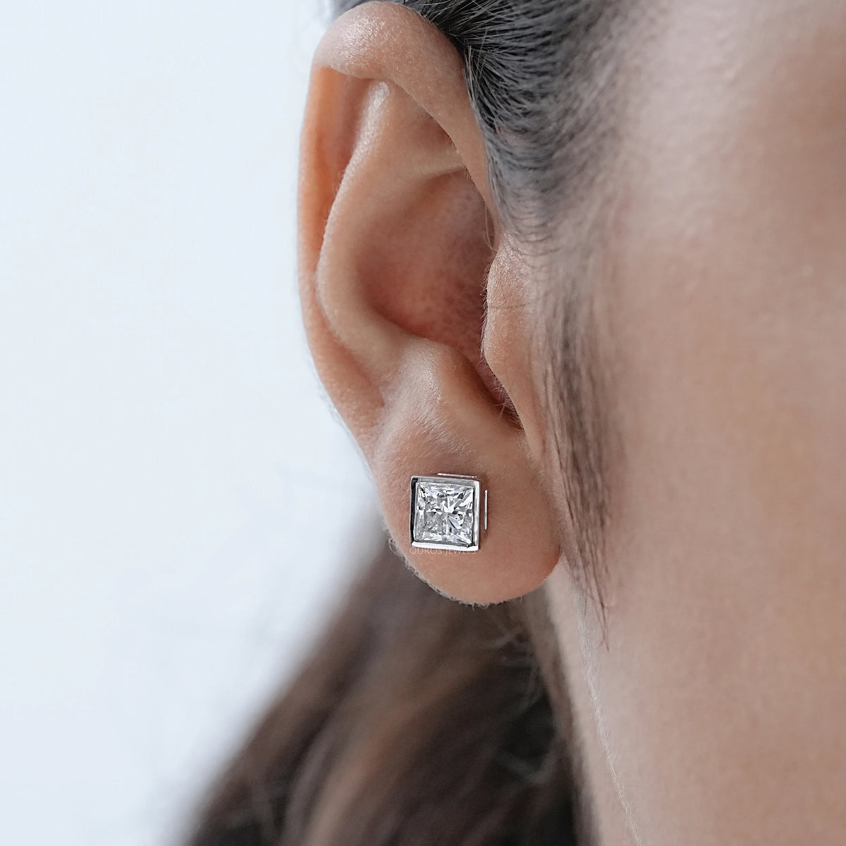 Princess Lab Diamond Bezel Stud Earrings Earrings