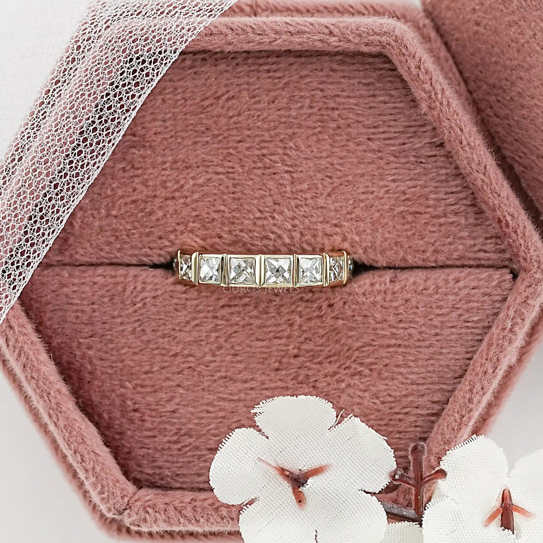 Bezel Set French Cut Diamond Half Eternity Band Ring
