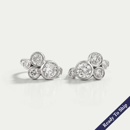 Round Diamond Bezel Set Huggie Hoop Earrings Earrings